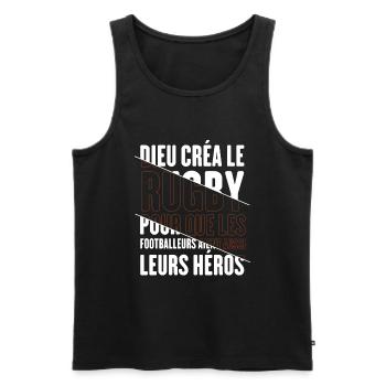 Dieu créa le rugby humour sport - Débardeur bio Premium Homme - noir - Devant - AI Model Male 178 light (178cm)