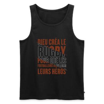 Dieu créa le rugby humour sport - Débardeur bio Premium Homme - noir - Devant - AI Model Male 178 light (178cm)