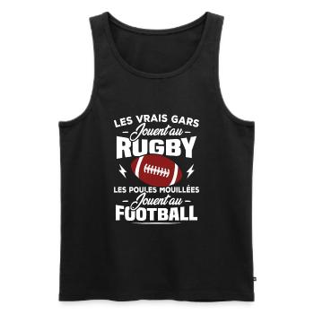 Les vrais gars jouent au rugby - Débardeur bio Premium Homme - noir - Devant - Michal (187cm)