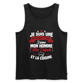 Une maman cool j'aime mon homme et la cuisine - Débardeur bio Premium Homme - noir - Devant - Michal (187cm)