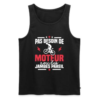 Humour cycliste, pas besoin de moteur - Débardeur bio Premium Homme - noir - Devant - AI Model Male 178 light (178cm)