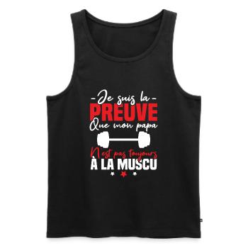 Preuve que mon papa muscu, Papa musclé - Débardeur bio Premium Homme - noir - Devant - Michal (187cm)