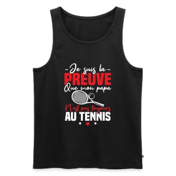 Preuve que mon papa tennis, Humour tennis - Débardeur bio Premium Homme - noir - Devant - AI Model Male 178 light (178cm)