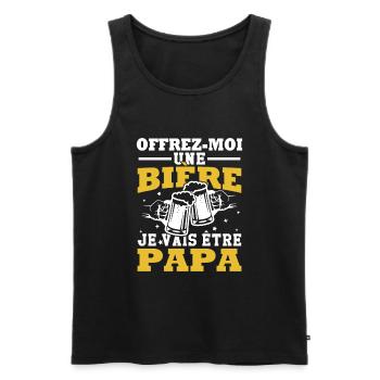 Offrez moi une bière je vais être papa - Débardeur bio Premium Homme - noir - Devant - Michal (187cm)