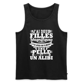 J'ai deux filles magnifiques, flingue pelle alibi - Débardeur bio Premium Homme - noir - Devant - Michal (187cm)