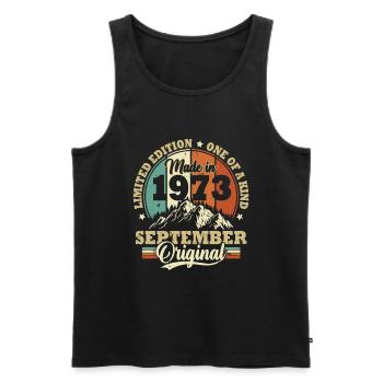 Cadeau Anniversaire Rétro Vintage 1973 Septembre - Débardeur bio Premium Homme - noir - Devant - Michal (187cm)