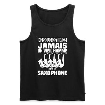 Un vieil homme avec un saxophone - Débardeur bio Premium Homme - noir - Devant - Michal (187cm)