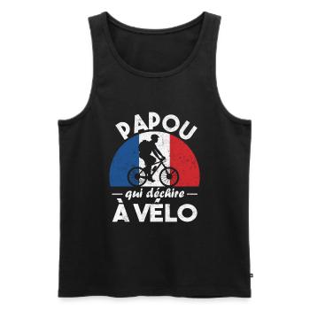 Papou qui déchire à Vélo - Débardeur bio Premium Homme - noir - Devant - AI Model Male 178 light (178cm)
