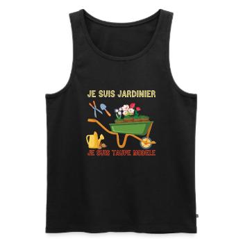 Je suis jardinier je suis taupe modèle - Débardeur bio Premium Homme - noir - Devant - Michal (187cm)