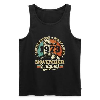 Cadeau Anniversaire Rétro Vintage 1973 Novembre - Débardeur bio Premium Homme - noir - Devant - Michal (187cm)