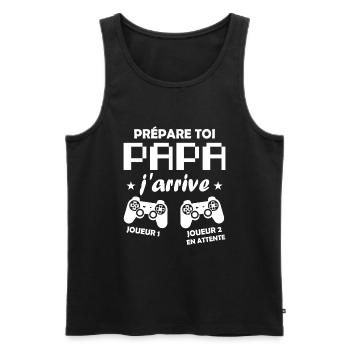 Prépare toi papa j'arrive annonce grossesse papa - Débardeur bio Premium Homme - noir - Devant - AI Model Male 178 light (178cm)