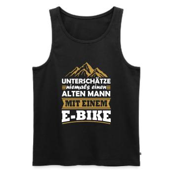 Unterschätze niemals einen alten Mann mit E-Bike - Männer Premium Bio Tank Top - Schwarz - Vorne - Michal (187cm)
