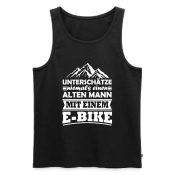 Unterschätze niemals einen alten Mann mit E-Bike - Männer Premium Bio Tank Top - Schwarz - Vorne - Michal (187cm)