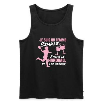 Un femme simple j aime le handball at les apéros - Débardeur bio Premium Homme - noir - Devant - Michal (187cm)