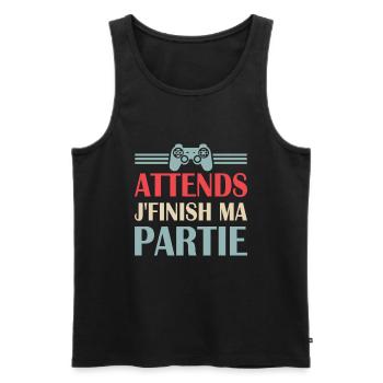 Attends j'finis ma partie humour cadeau - Débardeur bio Premium Homme - noir - Devant - Michal (187cm)