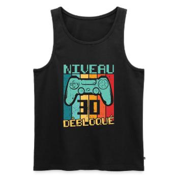 Niveau 30 débloqué Cadeau 30 ans Anniversaire - Débardeur bio Premium Homme - noir - Devant - AI Model Male 178 light (178cm)