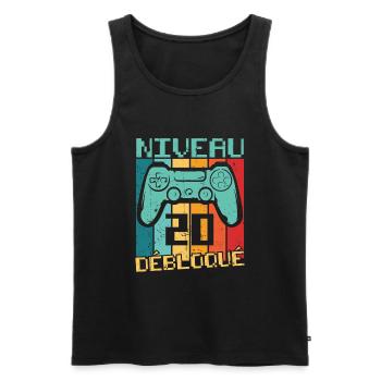 Niveau 20 débloqué Cadeau 20 ans Anniversaire - Débardeur bio Premium Homme - noir - Devant - Michal (187cm)