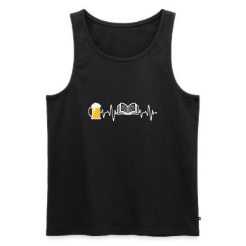 Beer and Book Heartbeat - Men's Premium Organic Tank Top - black - Front - AI Model Male 178 light (178cm)