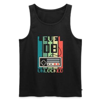 Niveau 8 débloqué - Débardeur bio Premium Homme - noir - Devant - AI Model Male 178 light (178cm)