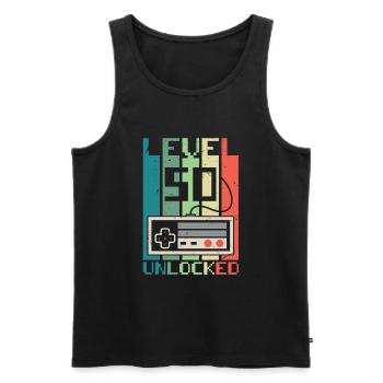 Level 50 freigeschaltet - Männer Premium Bio Tank Top - Schwarz - Vorne - AI Model Male 178 light (178cm)
