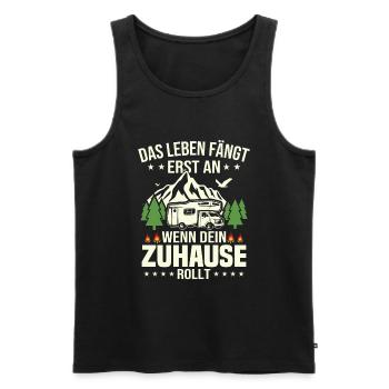 Das Leben fängt erst an wenn dein Zuhause rollt - Männer Premium Bio Tank Top - Schwarz - Vorne - AI Model Male 178 light (178cm)