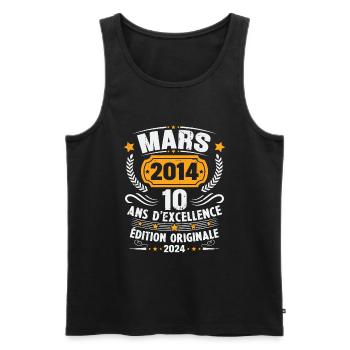 Vintage Mars 2014 Cadeau D'anniversaire 10 Ans - Débardeur bio Premium Homme - noir - Devant - Michal (187cm)