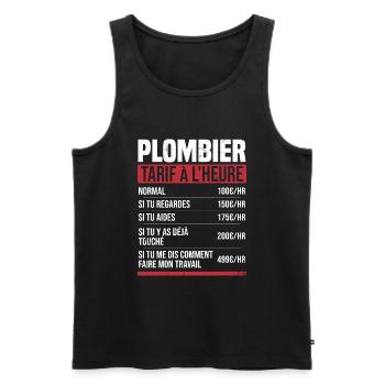 Plombier tarif à l'heure idée cadeau humour - Débardeur bio Premium Homme - noir - Devant - AI Model Male 178 light (178cm)