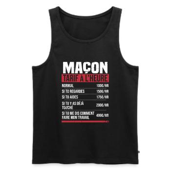 Maçon tarif à l'heure idée cadeau humour - Débardeur bio Premium Homme - noir - Devant - AI Model Male 178 light (178cm)