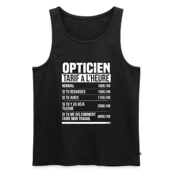 Opticien tarif à l'heure idée cadeau humour - Débardeur bio Premium Homme - noir - Devant - AI Model Male 178 light (178cm)