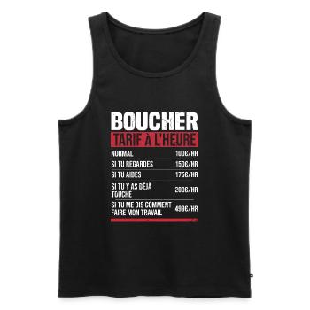 Boucher tarif à l'heure idée cadeau humour - Débardeur bio Premium Homme - noir - Devant - AI Model Male 178 light (178cm)