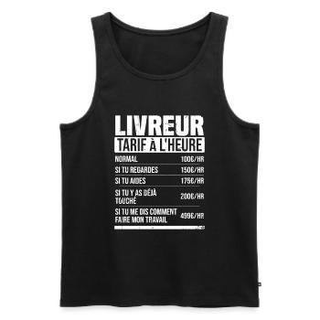 Livreur tarif à l'heure idée cadeau humour - Débardeur bio Premium Homme - noir - Devant - AI Model Male 178 light (178cm)