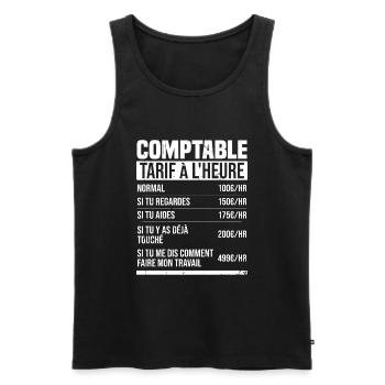 Comptable tarif à l'heure idée cadeau humour - Débardeur bio Premium Homme - noir - Devant - AI Model Male 178 light (178cm)