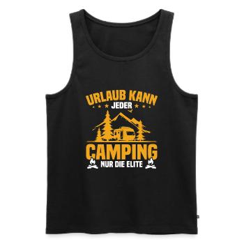Tout le monde peut partir en vacances en camping, seule l'élite - Débardeur bio Premium Homme - noir - Devant - AI Model Male 178 light (178cm)