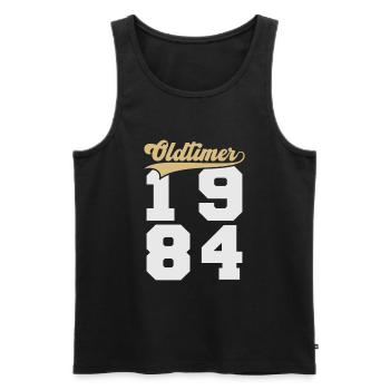 Oldtimer 1984 - Men's Premium Organic Tank Top - black - Front - AI Model Male 178 light (178cm)