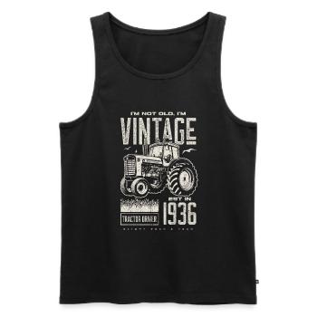 Tracteur Vintage Farmer Anniversaire Né En 1936 - Débardeur bio Premium Homme - noir - Devant - Michal (187cm)