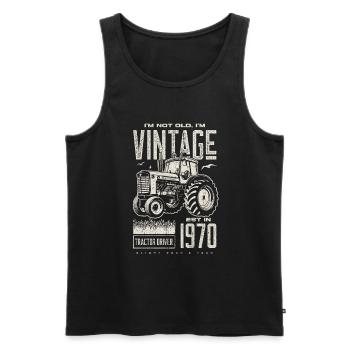 Tracteur Vintage Farmer Anniversaire Né En 1970 - Débardeur bio Premium Homme - noir - Devant - Michal (187cm)