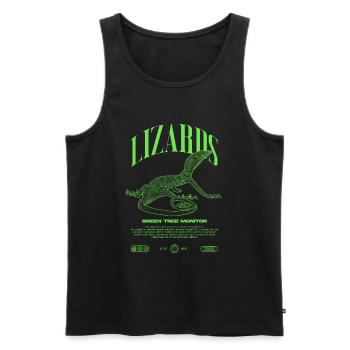 Moniteur d’arbre vert Streetwear gardien de lézard - Débardeur bio Premium Homme - noir - Devant - AI Model Male 178 light (178cm)