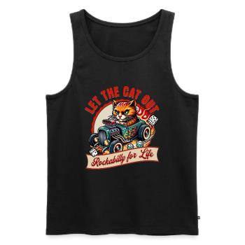 Let the cat out - Rockabilly Music Hotrod Retro - Men's Premium Organic Tank Top - black - Front - AI Model Male 178 light (178cm)