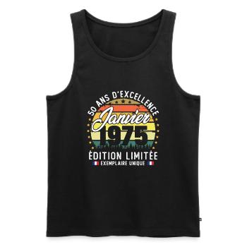 January 1975 Vintage 50 Year Anniversary Gift - Men's Premium Organic Tank Top - black - Front - Michal (187cm)