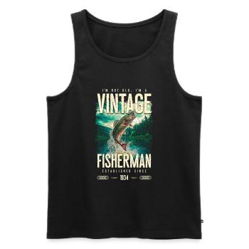Vintage Trout Fisherman Fishing Birthday 1934 - Men's Premium Organic Tank Top - black - Front - AI Model Male 178 light (178cm)