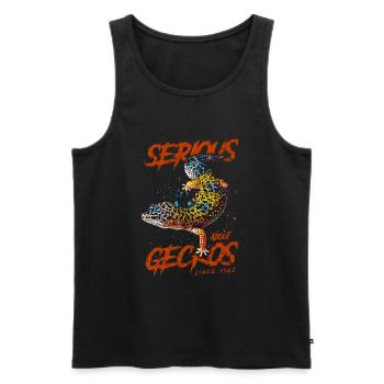 Passionné de geckos léopards depuis 1962 - Débardeur bio Premium Homme - noir - Devant - AI Model Male 178 light (178cm)