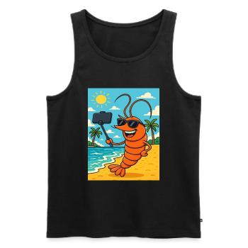 Funny Shrimp Beach Selfie – Summer Shrimp Lover - Men's Premium Organic Tank Top - black - Front - Michal (187cm)