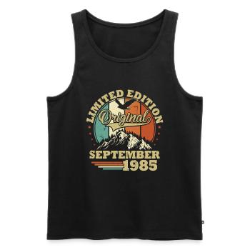 Original September 1985 Vintage Jubiläumsgeschenk - Männer Premium Bio Tank Top - Schwarz - Vorne - Michal (187cm)