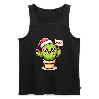 Christmas Cactus Hug, Funny for Office - Men's Premium Organic Tank Top - black - Front - AI Model Male 178 light (178cm)