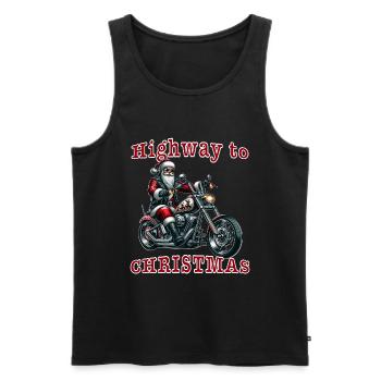 Père Noël cool à moto, vélo à Noël - Débardeur bio Premium Homme - noir - Devant - Michal (187cm)