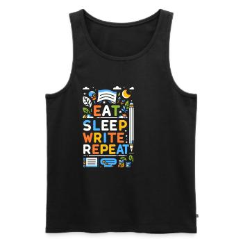 Manger Dormir Écrire Répéter 5 - Débardeur bio Premium Homme - noir - Devant - AI Model Male 178 light (178cm)