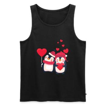 Süsses Pinguin Paar mit Herzen - Männer Premium Bio Tank Top - Schwarz - Vorne - Michal (187cm)
