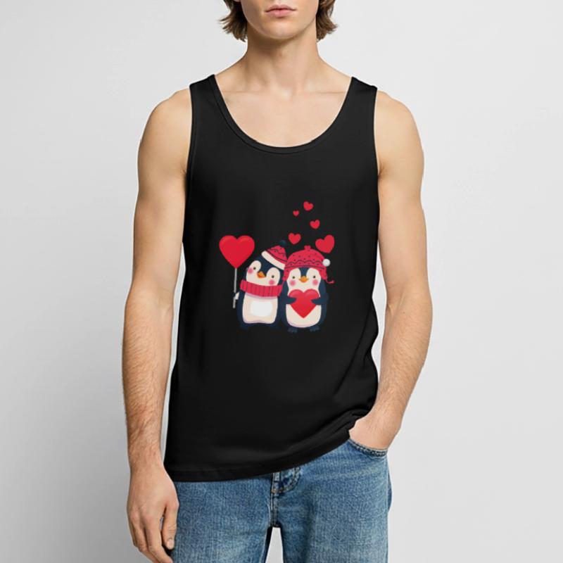 Süsses Pinguin Paar mit Herzen Männer Premium Bio Tank Top