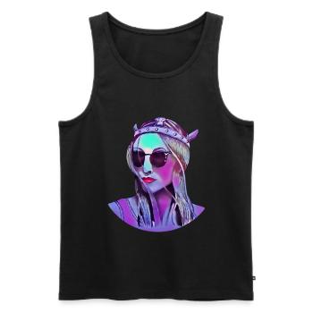 Modern viking with sunglasses in comic style - Men's Premium Organic Tank Top - black - Front - AI Model Male 178 light (178cm)