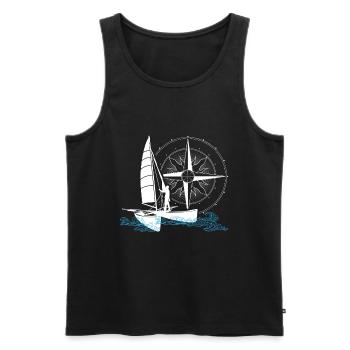 Catamaran Voile Double Coque Bi-Coque - Débardeur bio Premium Homme - noir - Devant - AI Model Male 178 light (178cm)